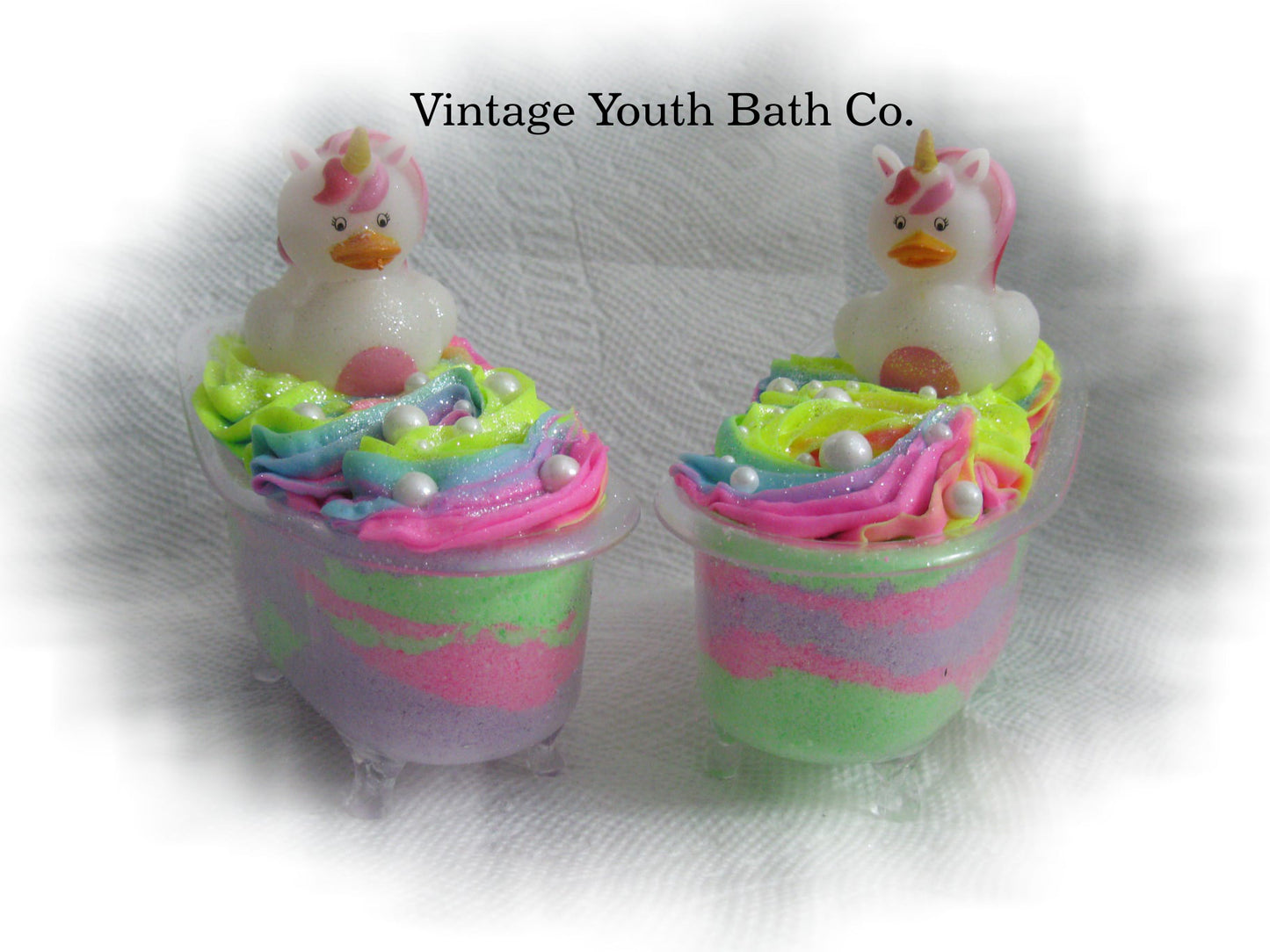 Unicorn Duck Bath Salts in a plastic tub