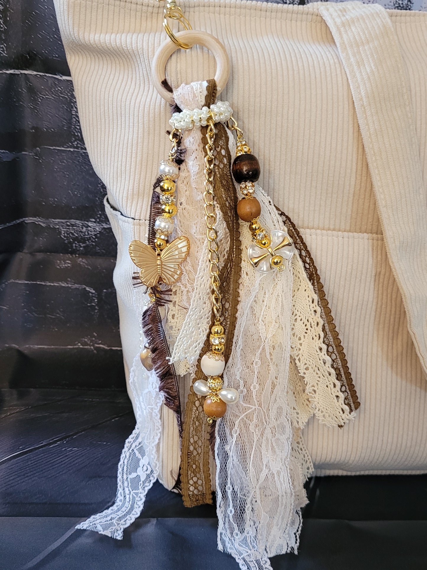 Large Brown Boho Keychain Tote