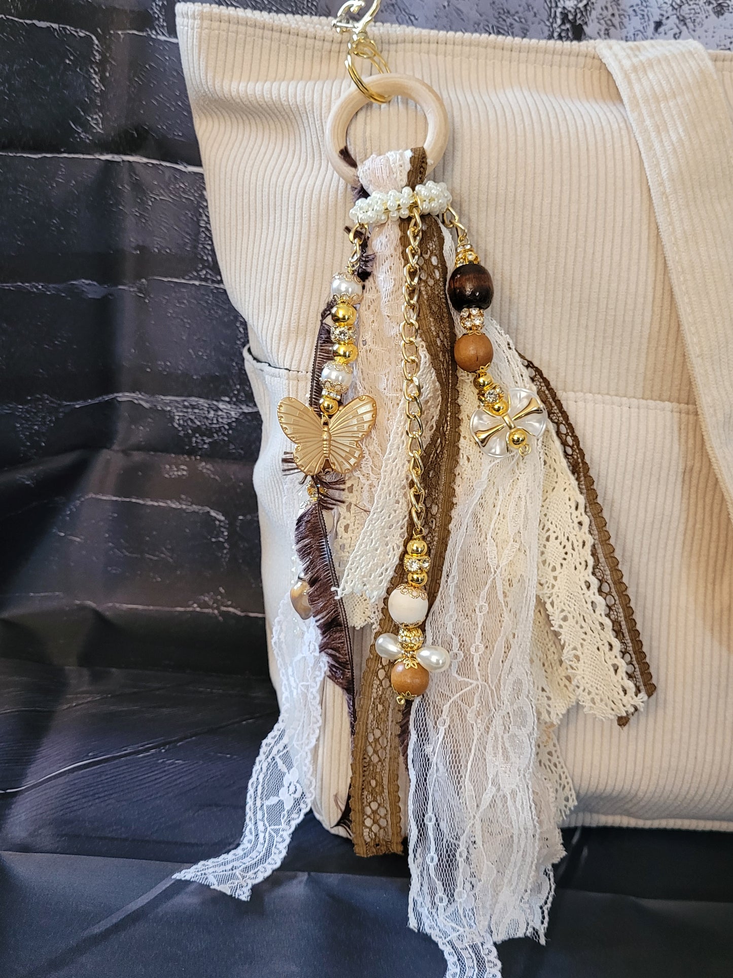 Large Brown Boho Keychain Tote