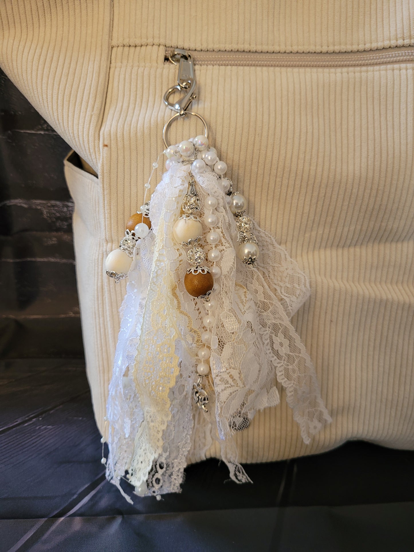 White Boho Keychain Tote