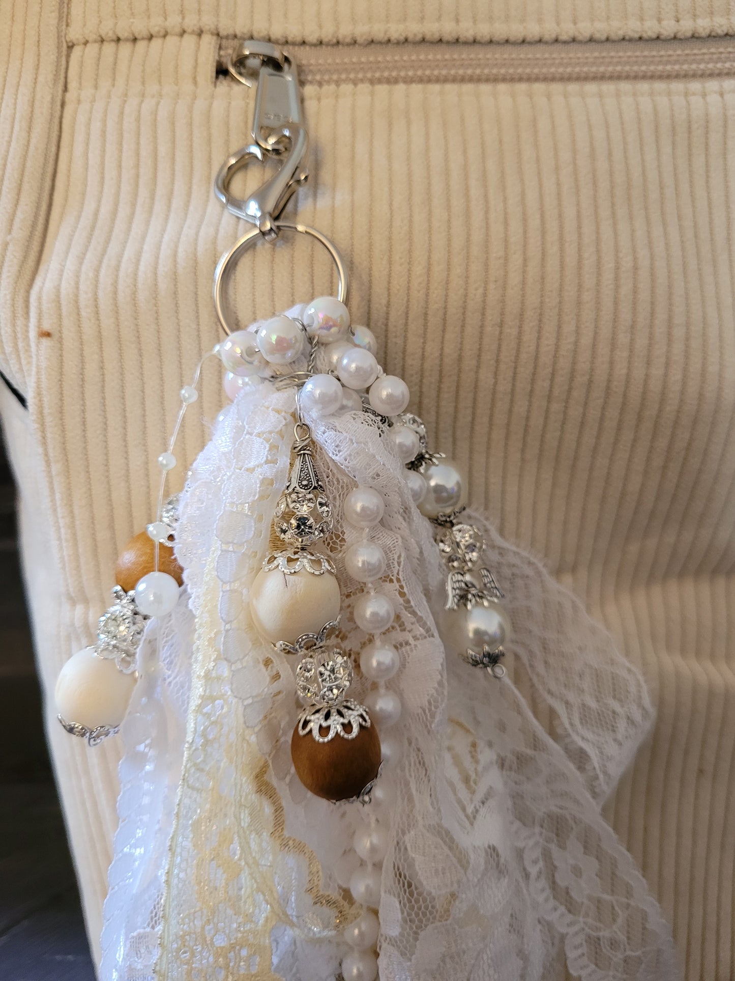 White Boho Keychain Tote