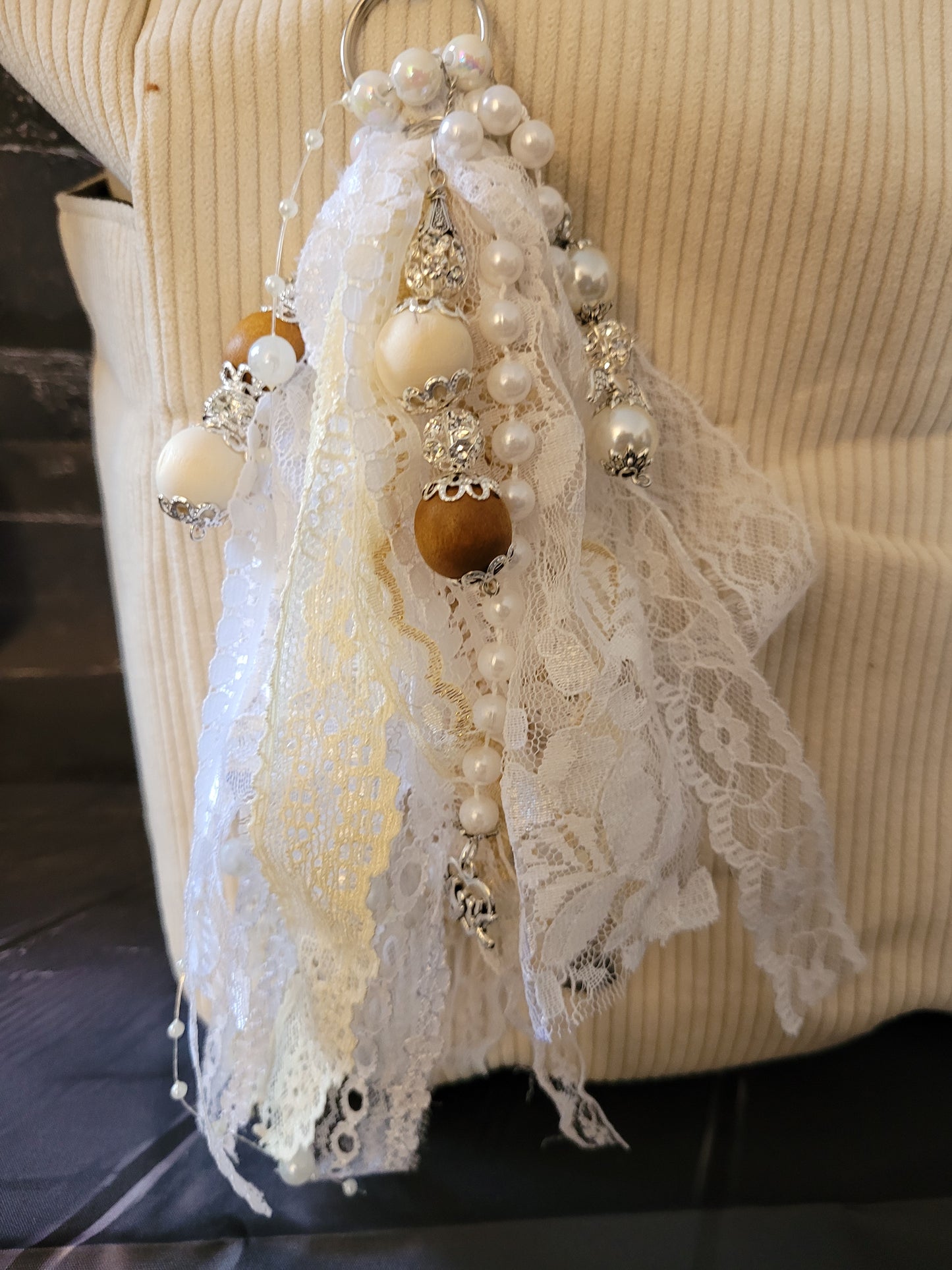 White Boho Keychain Tote