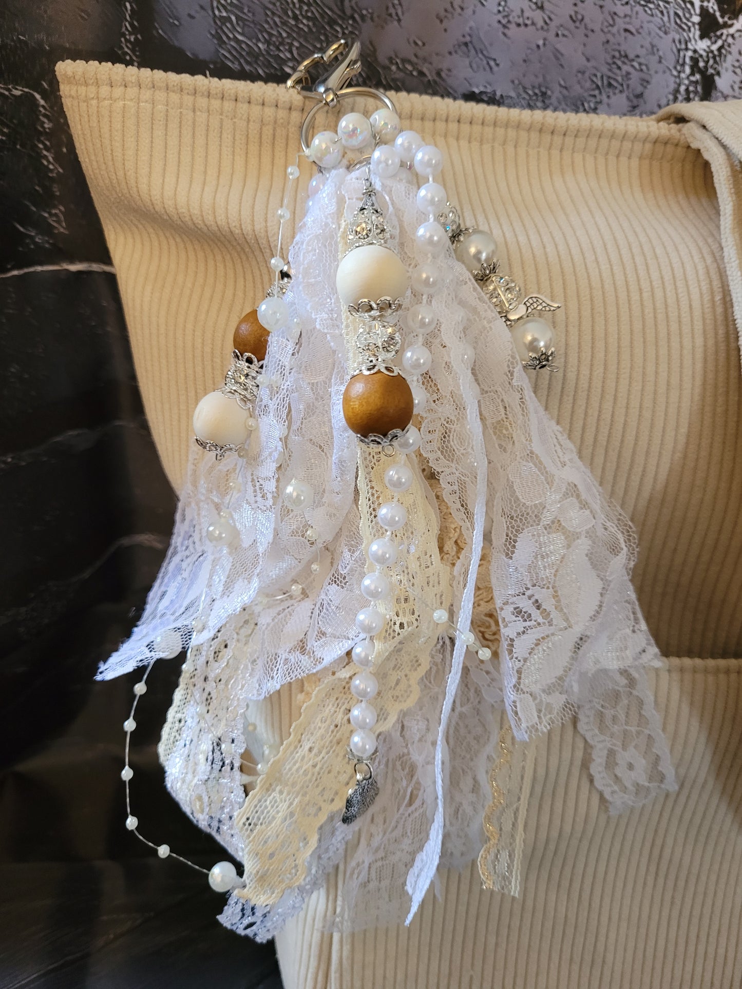 White Boho Keychain Tote