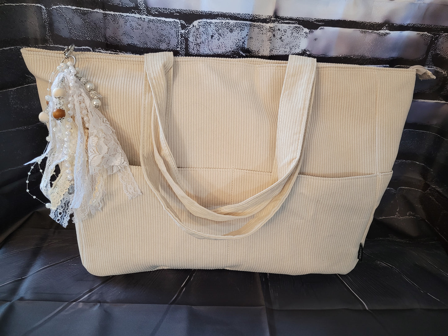 White Boho Keychain Tote