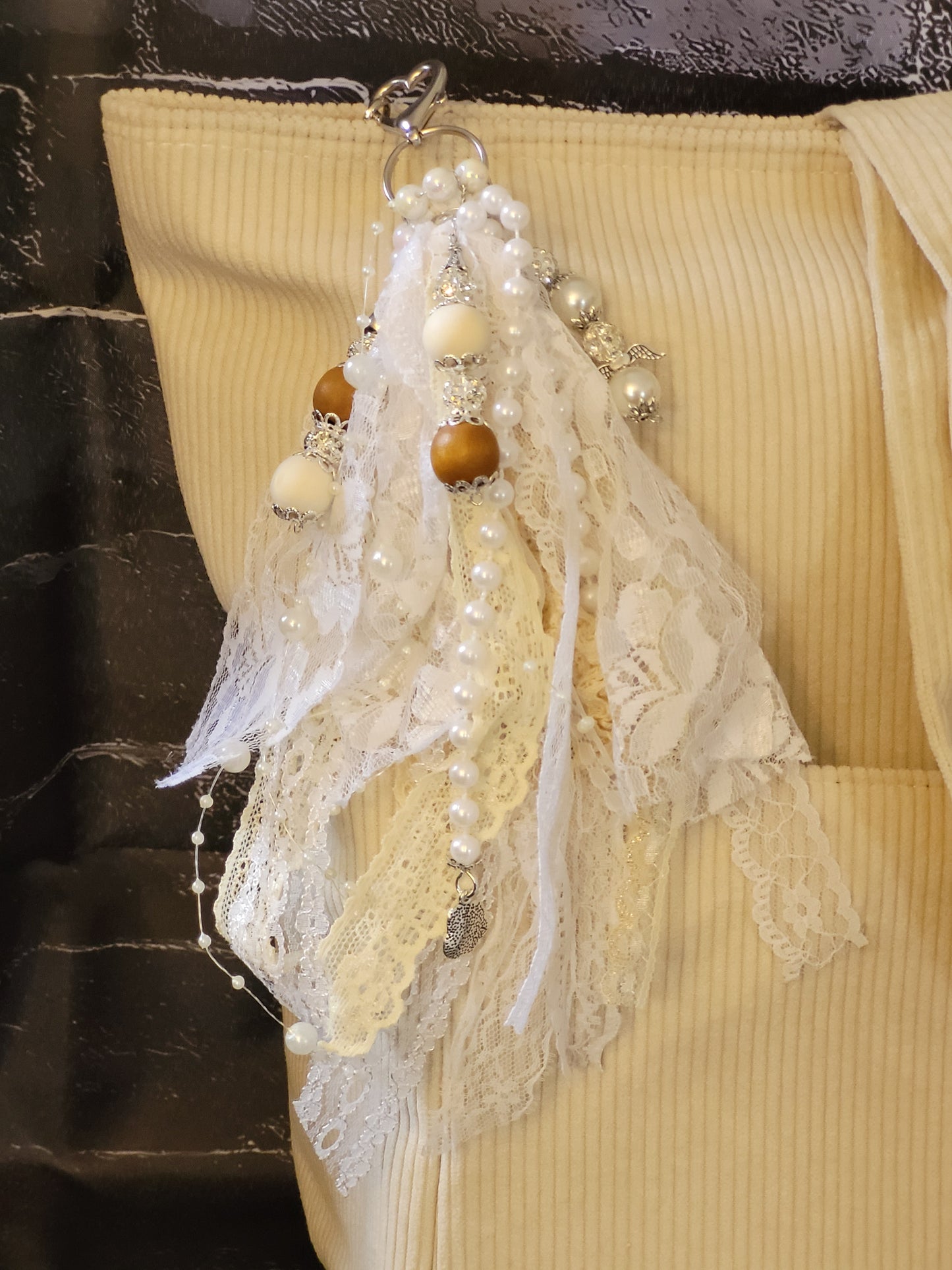 White Boho Keychain Tote