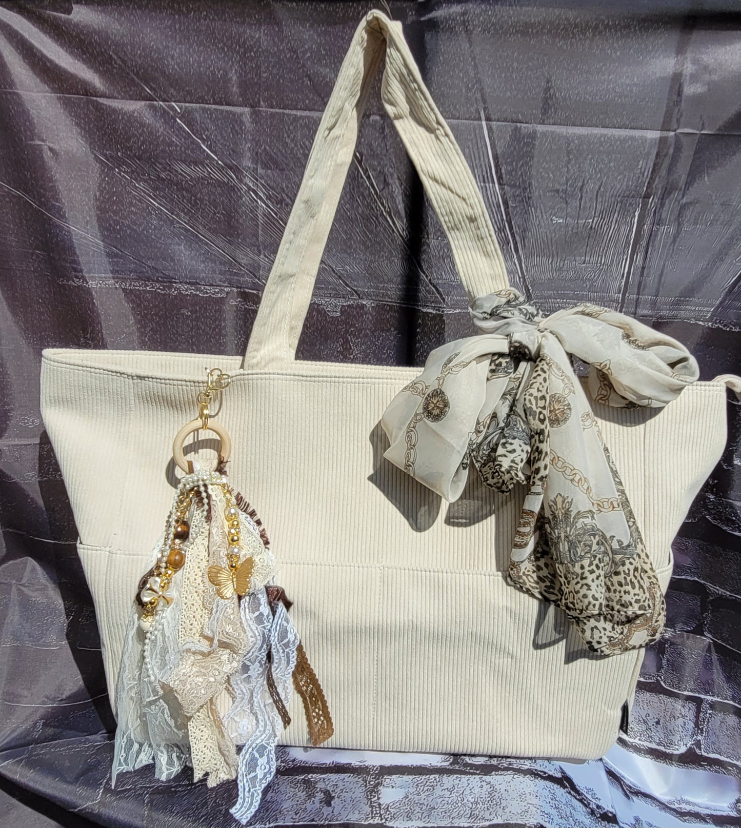 Large Brown Boho Keychain Tote