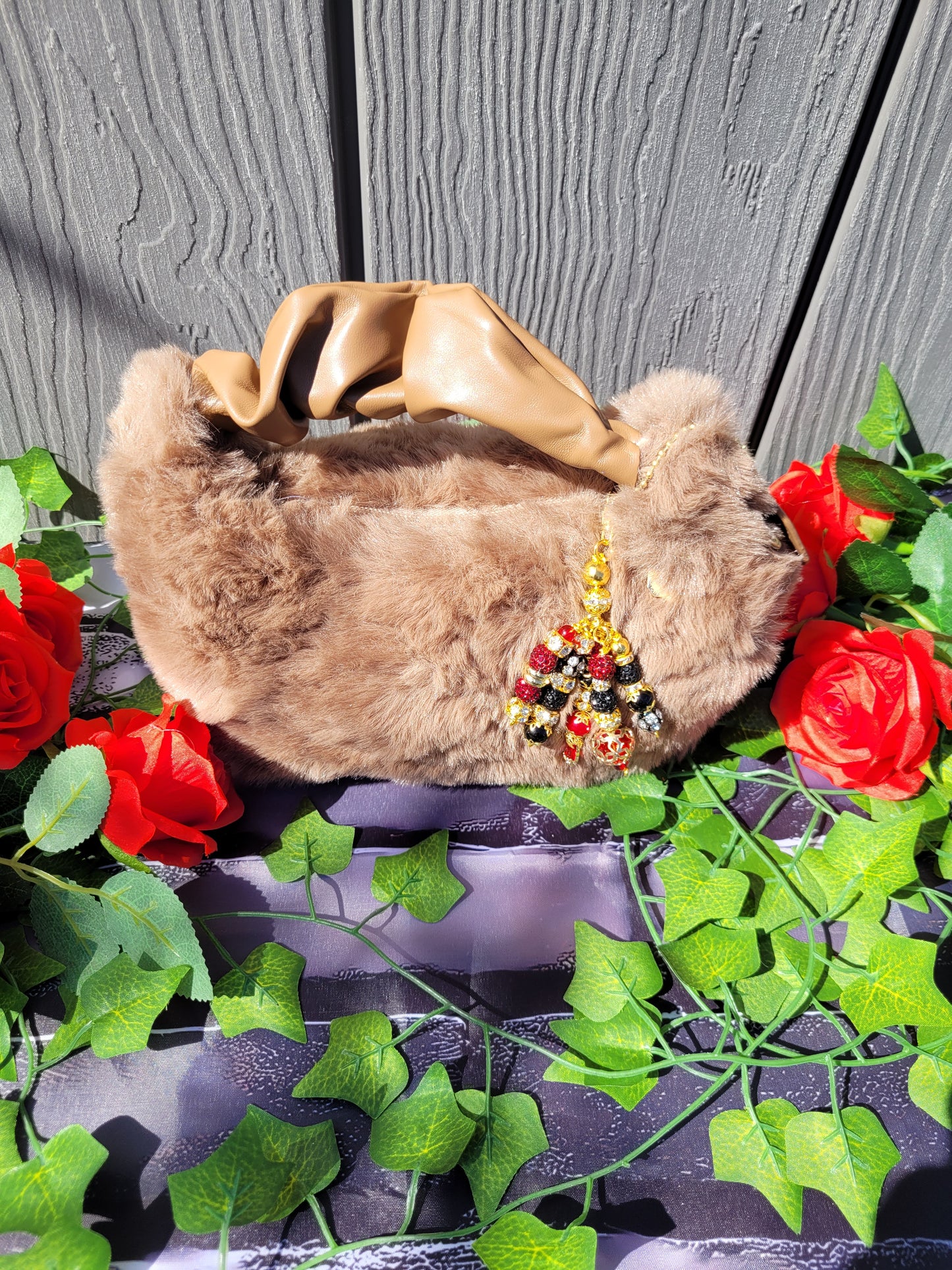 Soft Plush Faux Fur Crossbody Bag with Dangle Keychain