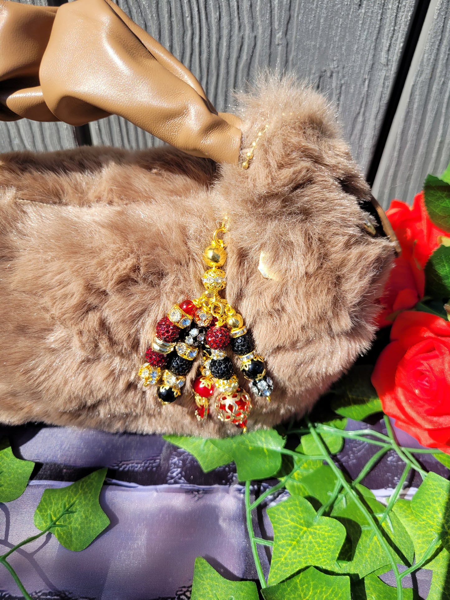 Soft Plush Faux Fur Crossbody Bag with Dangle Keychain