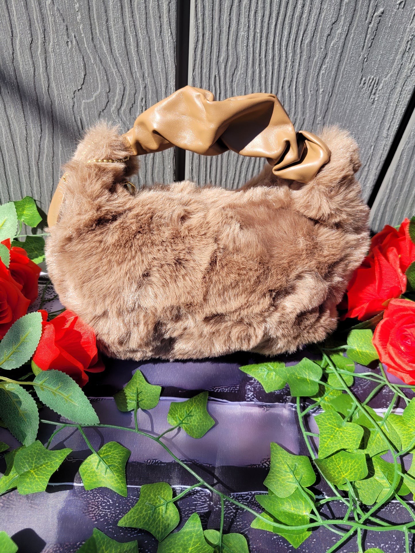 Soft Plush Faux Fur Crossbody Bag with Dangle Keychain