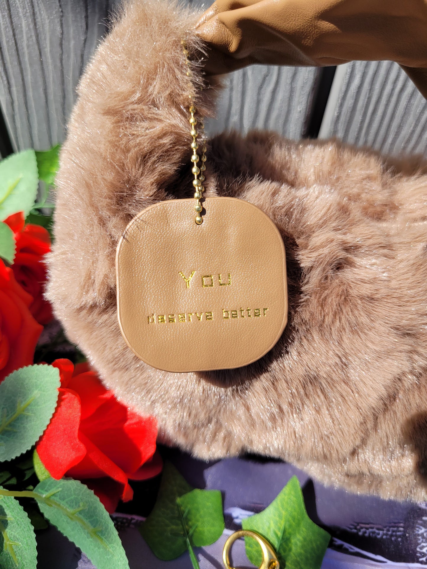 Soft Plush Faux Fur Crossbody Bag with Dangle Keychain