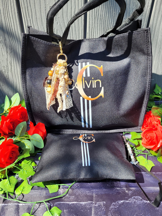 Faux Letter Printed Tote with Dangle