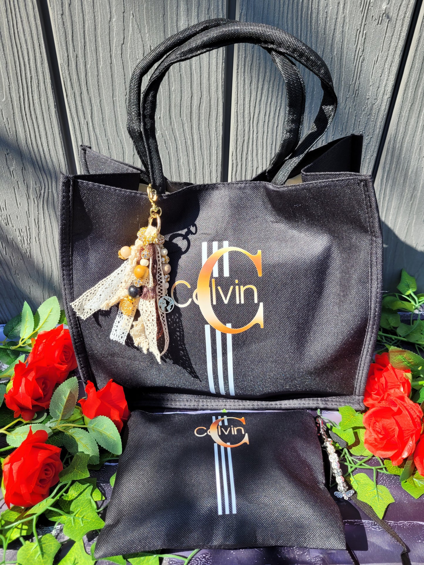 Faux Letter Printed Tote with Dangle