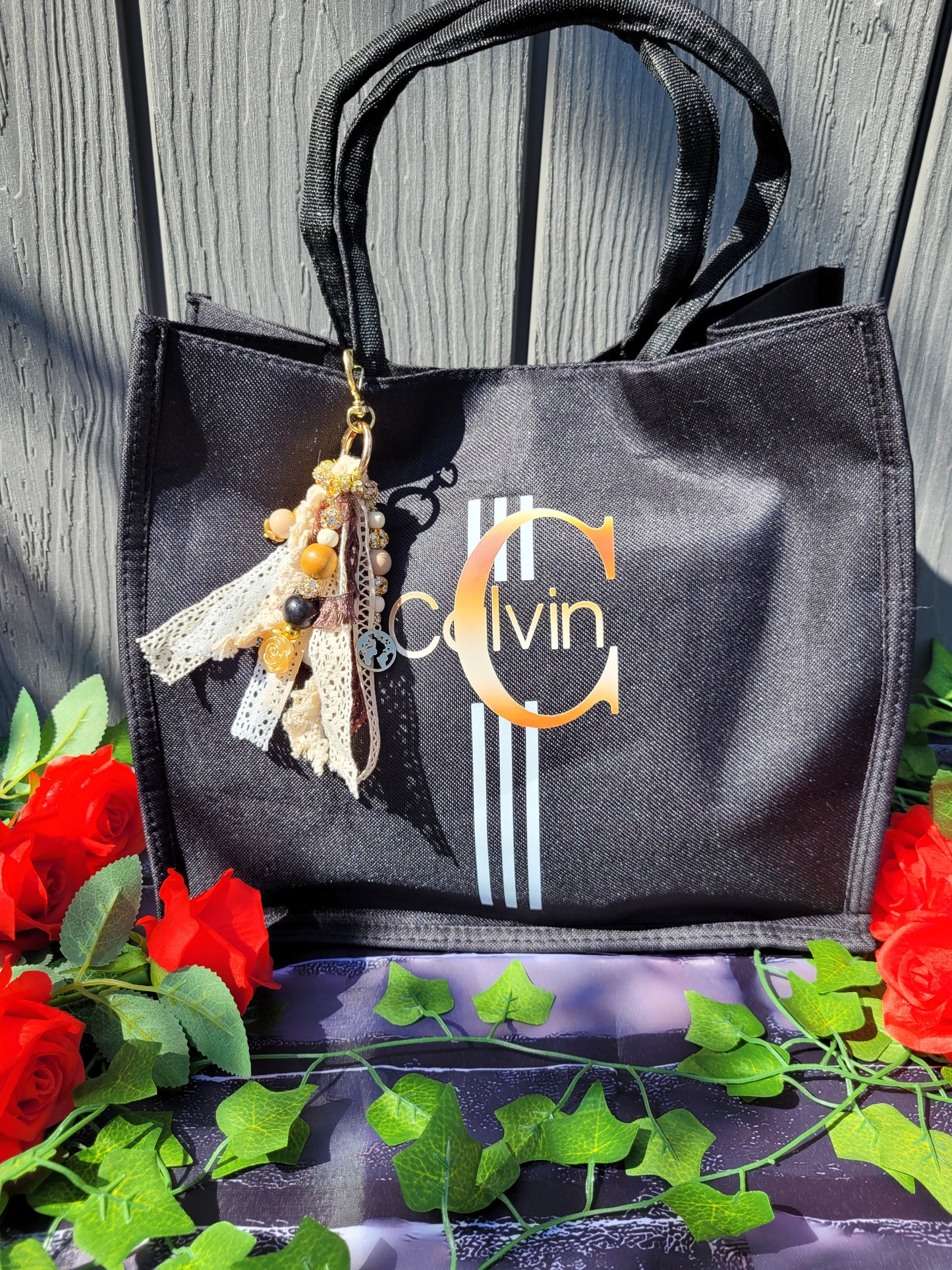 Faux Letter Printed Tote with Dangle