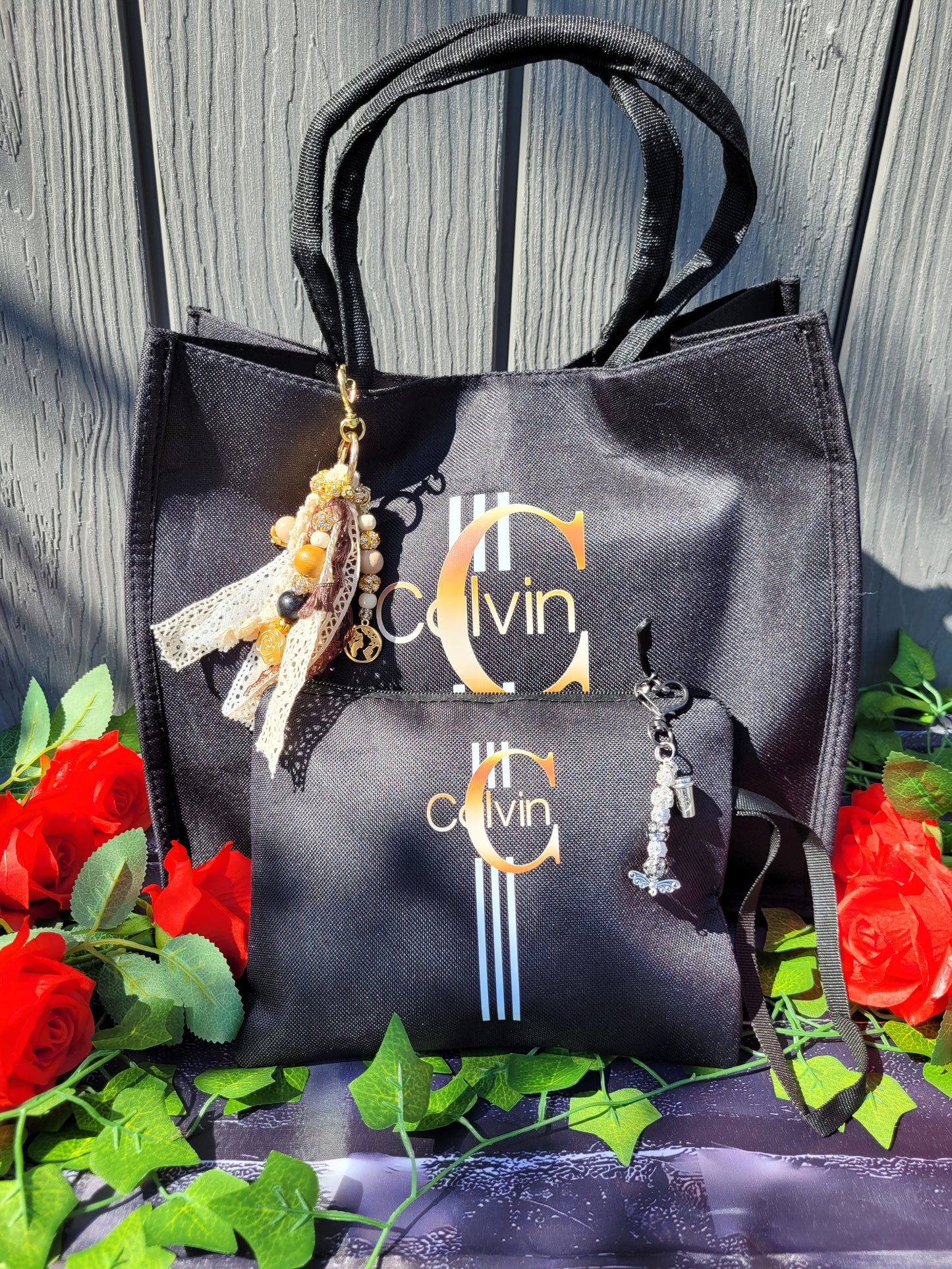 Faux Letter Printed Tote with Dangle