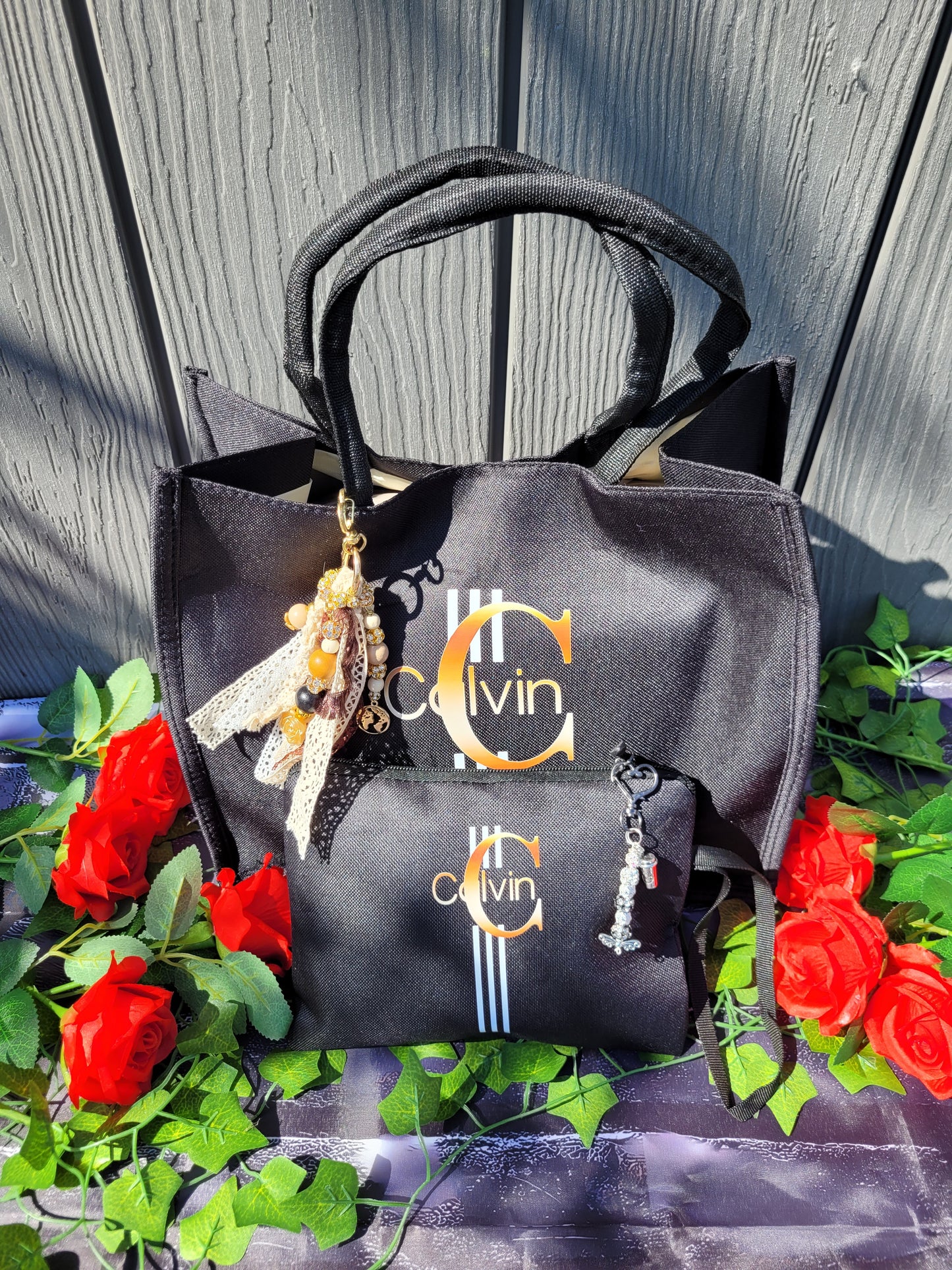 Faux Letter Printed Tote with Dangle