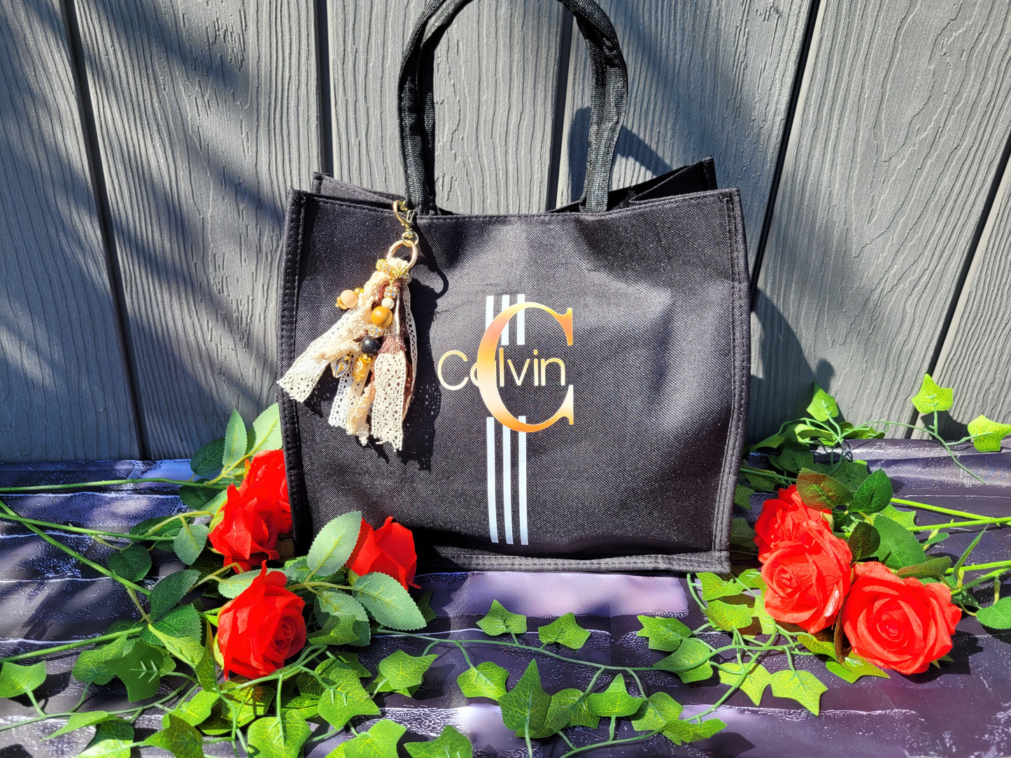 Faux Letter Printed Tote with Dangle