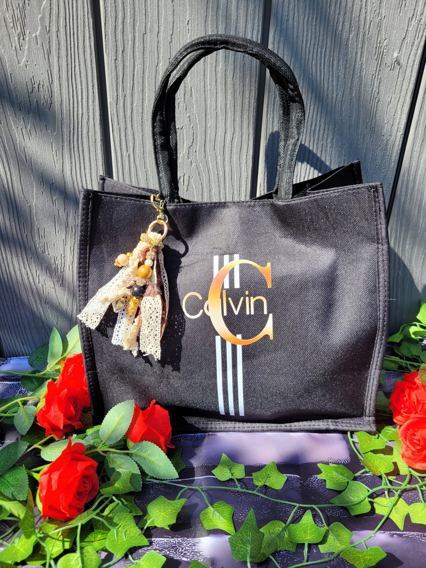 Faux Letter Printed Tote with Dangle