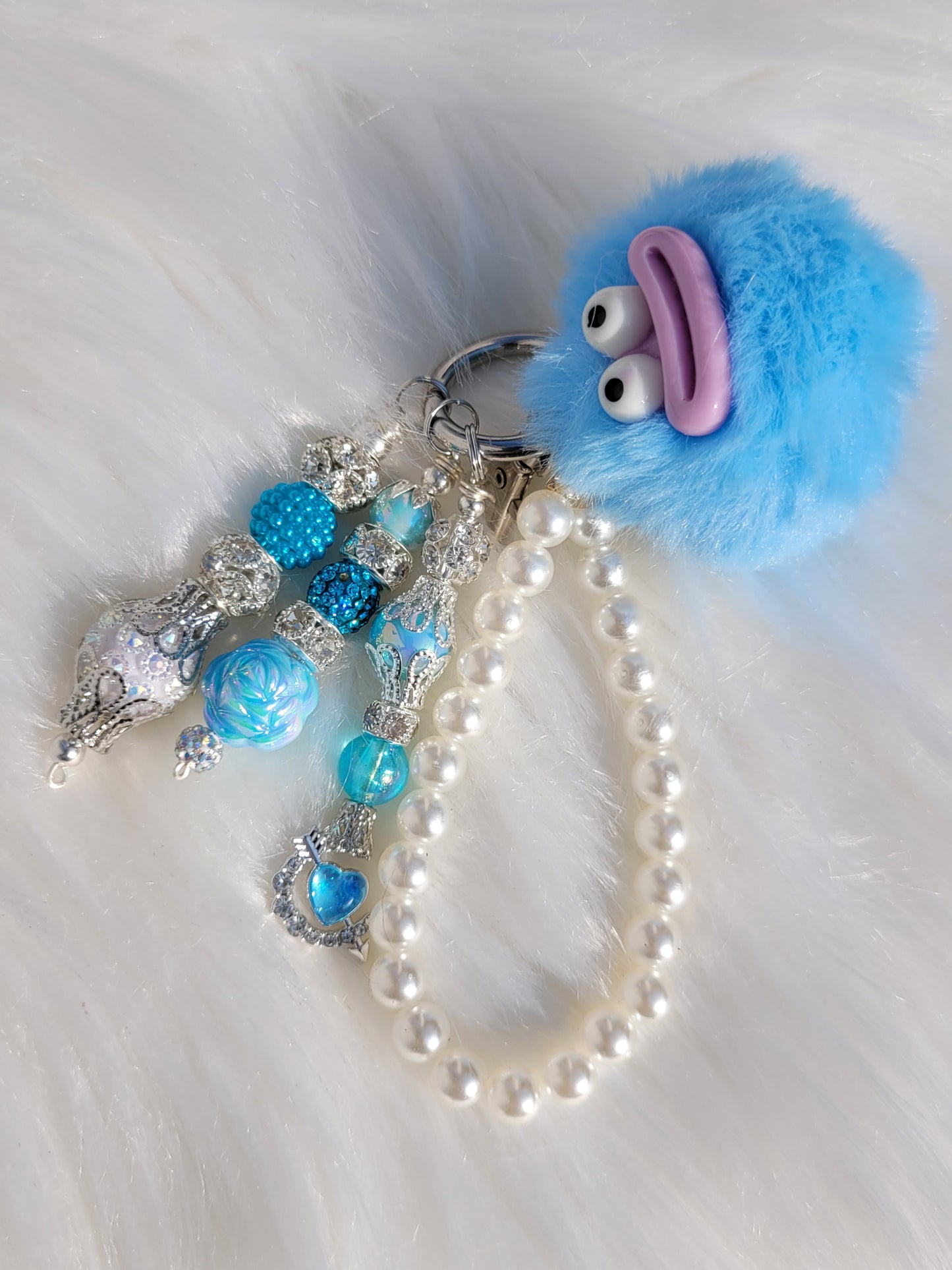 Cell Phone Dangle Blue Puff