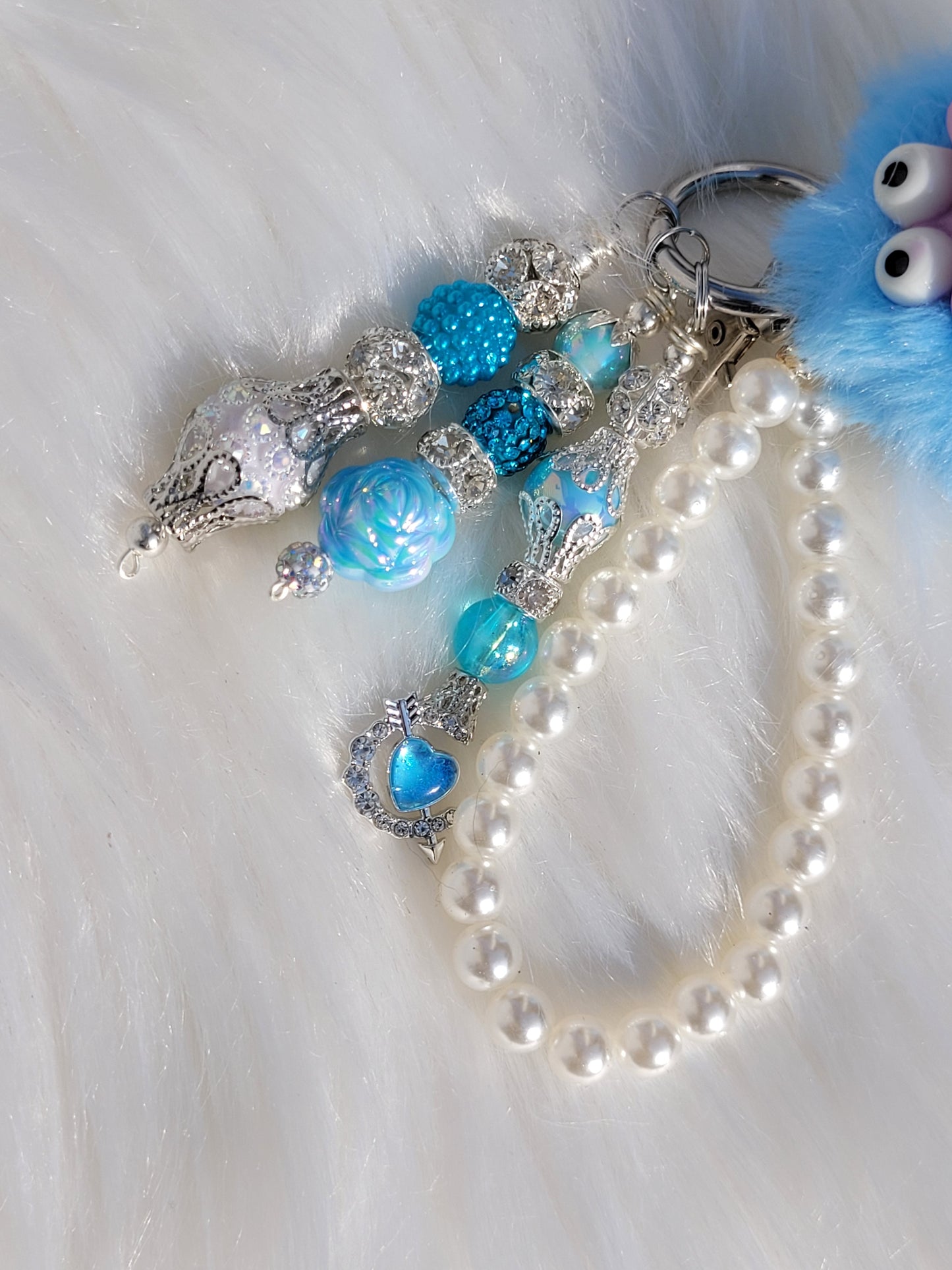 Cell Phone Dangle Blue Puff