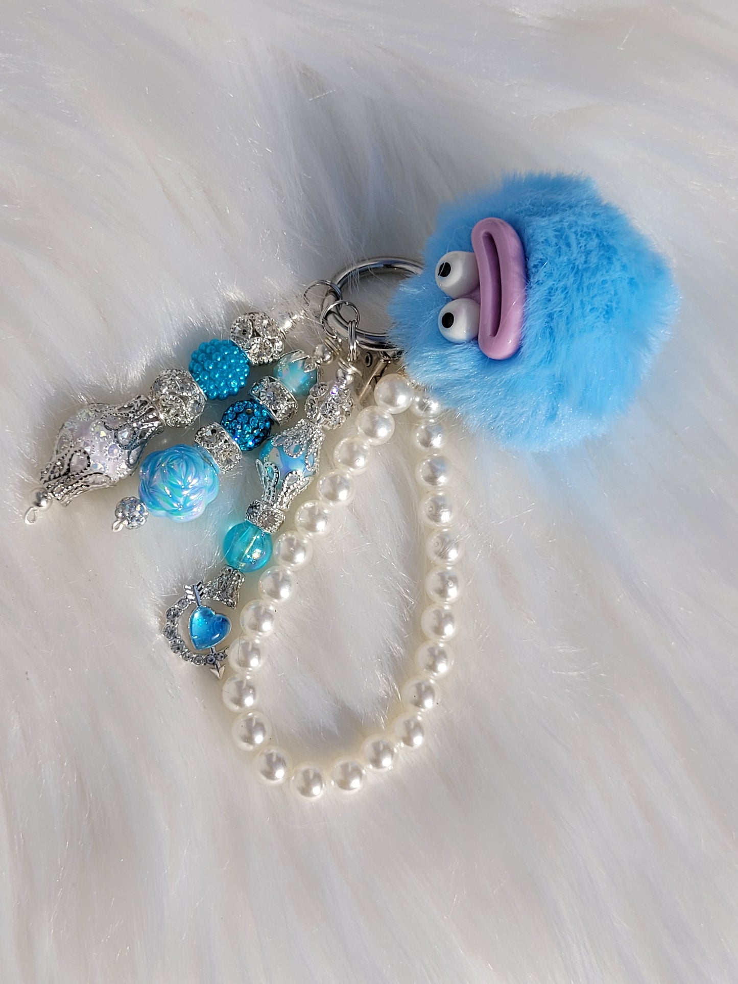 Cell Phone Dangle Blue Puff