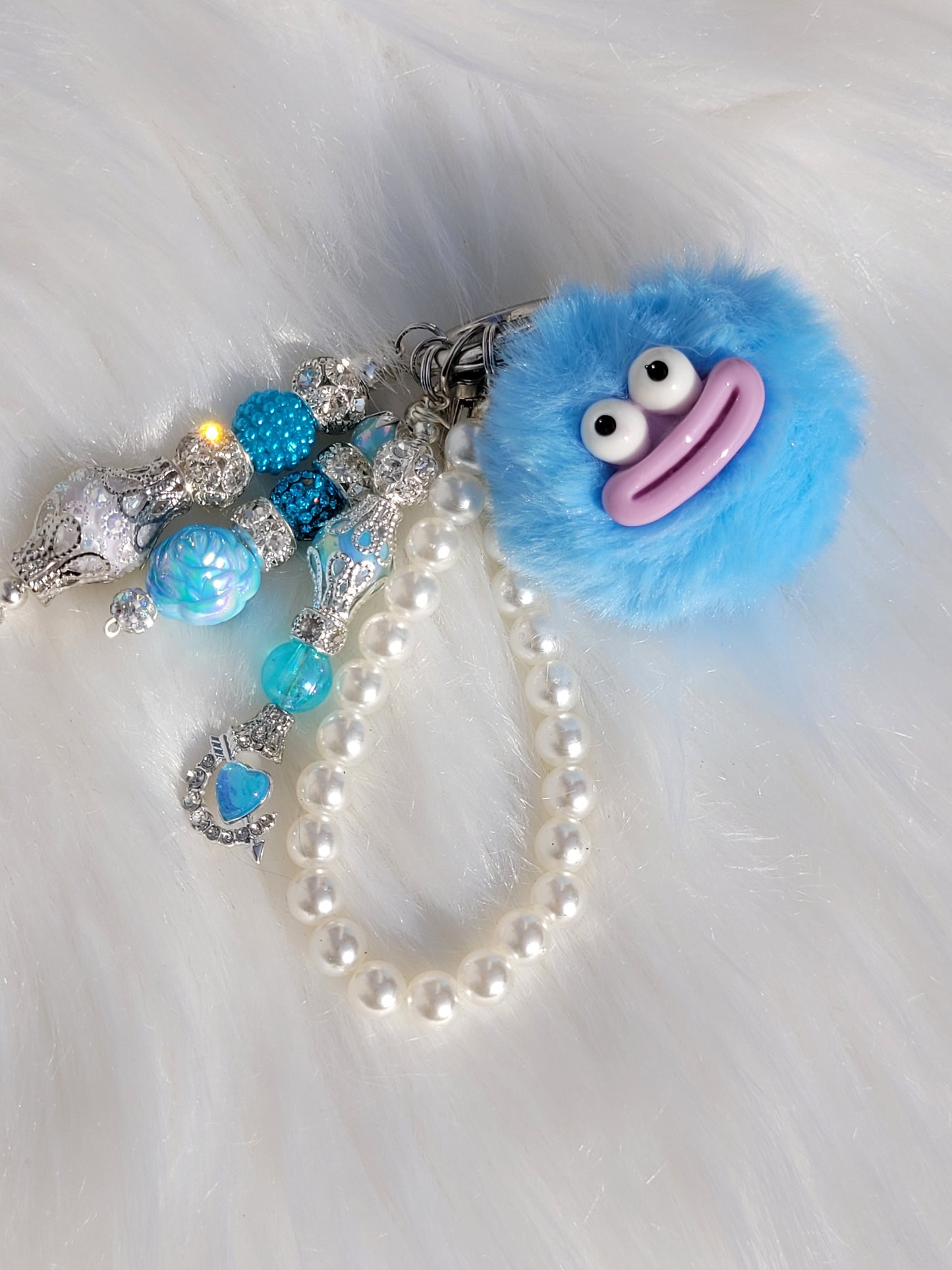 Cell Phone Dangle Blue Puff