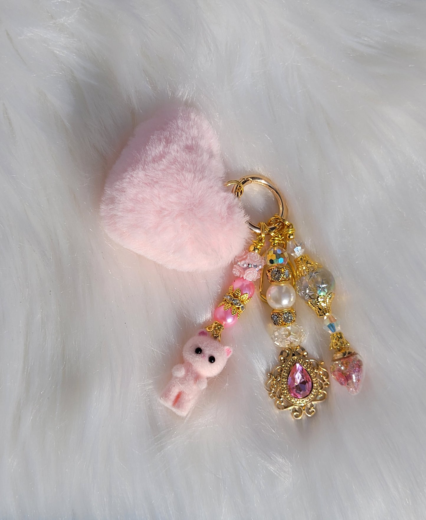 Pink Heart Cell Phone Dangle and Keychain