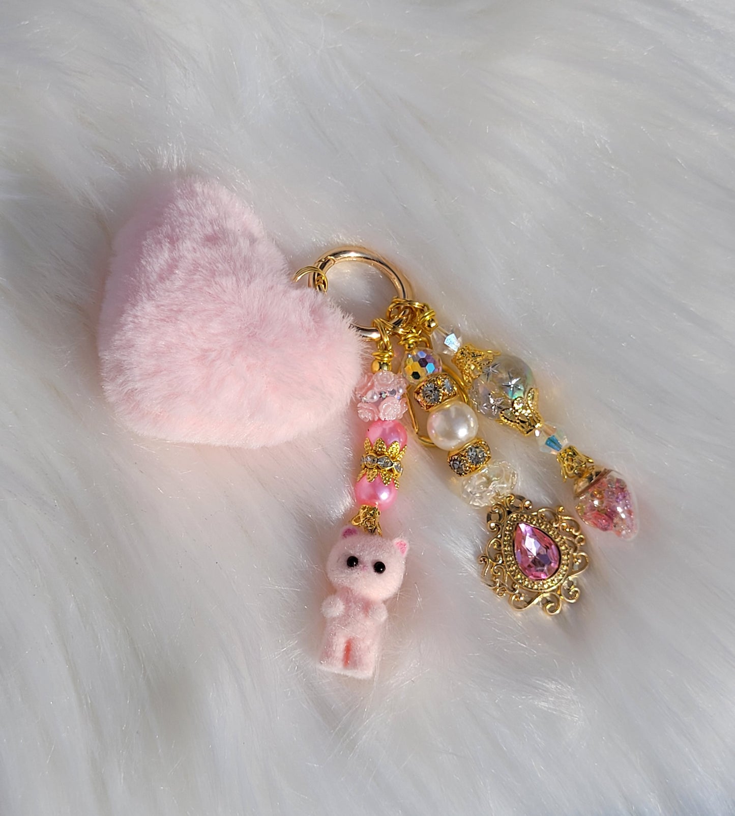 Pink Heart Cell Phone Dangle and Keychain