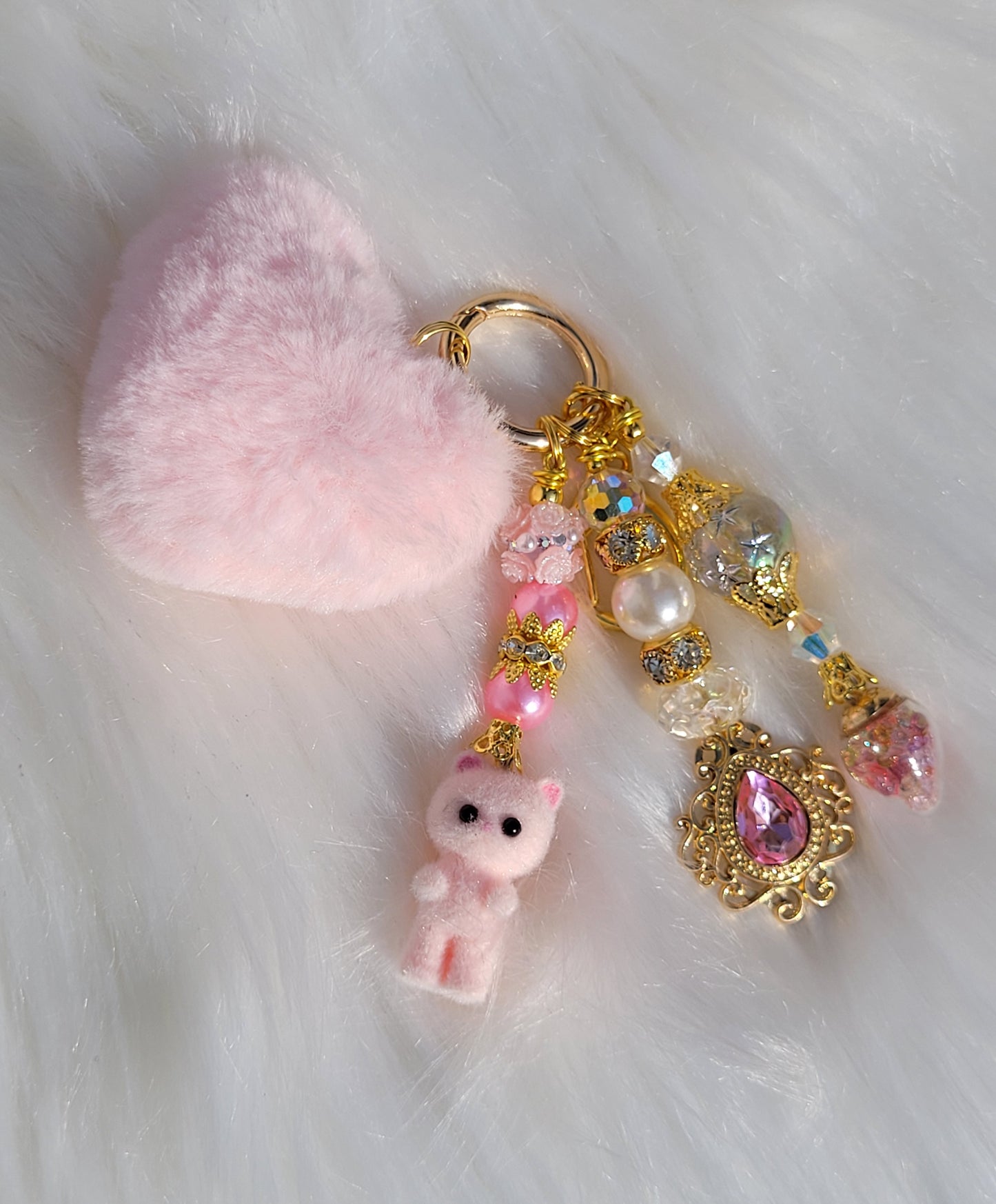 Pink Heart Cell Phone Dangle and Keychain