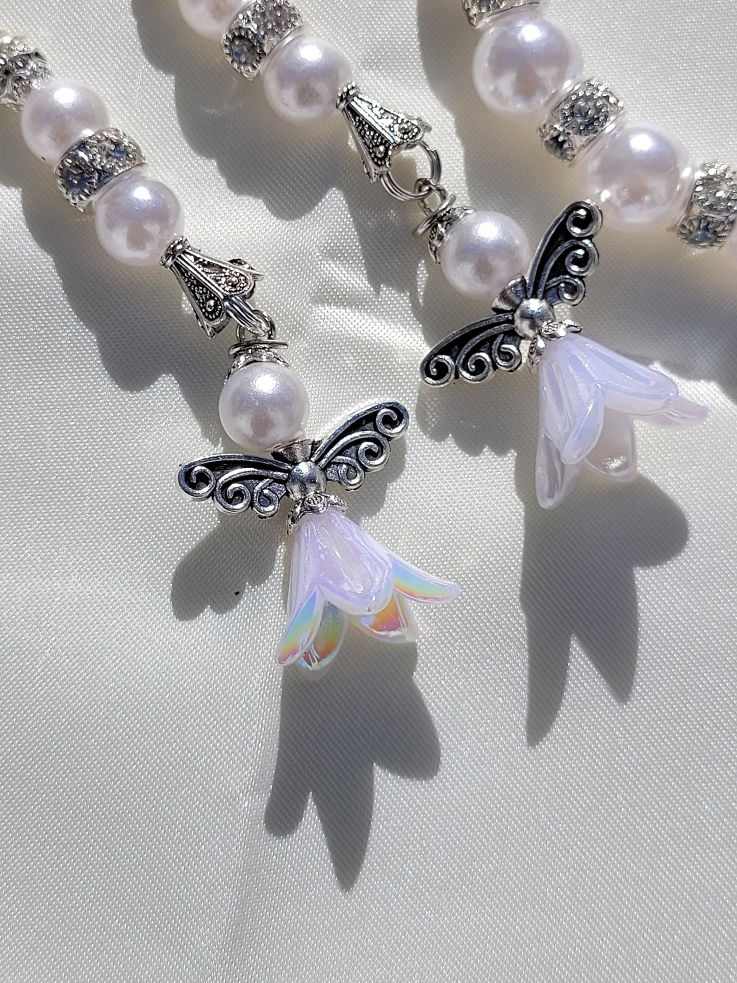 Elegant White Angel Bracelet and Earring Set