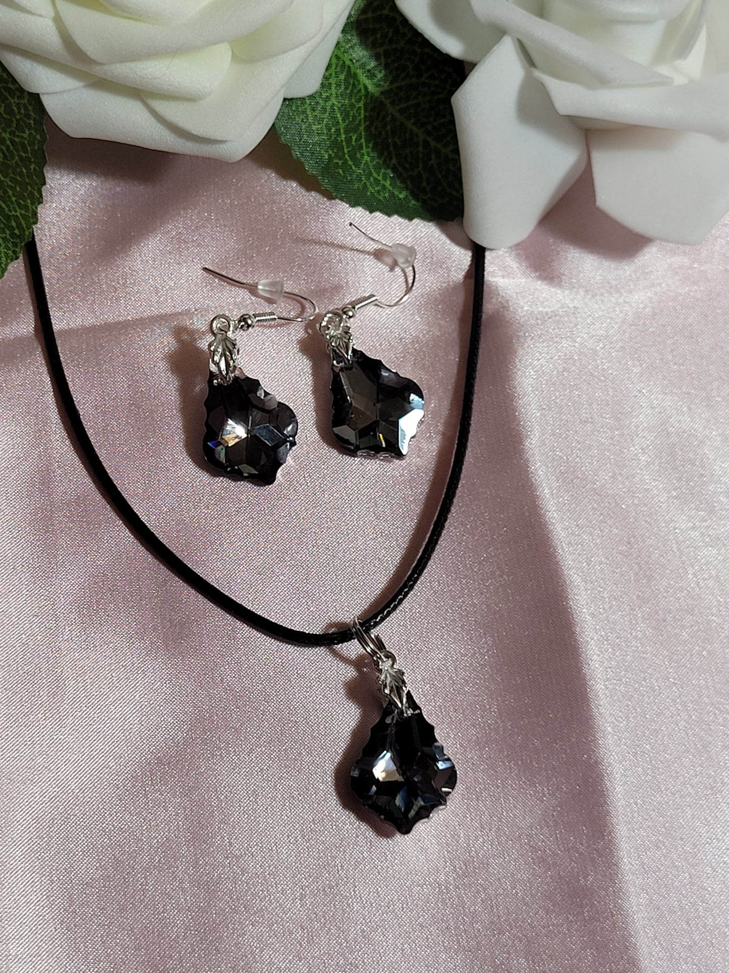 Black Night Necklace and Earring Set