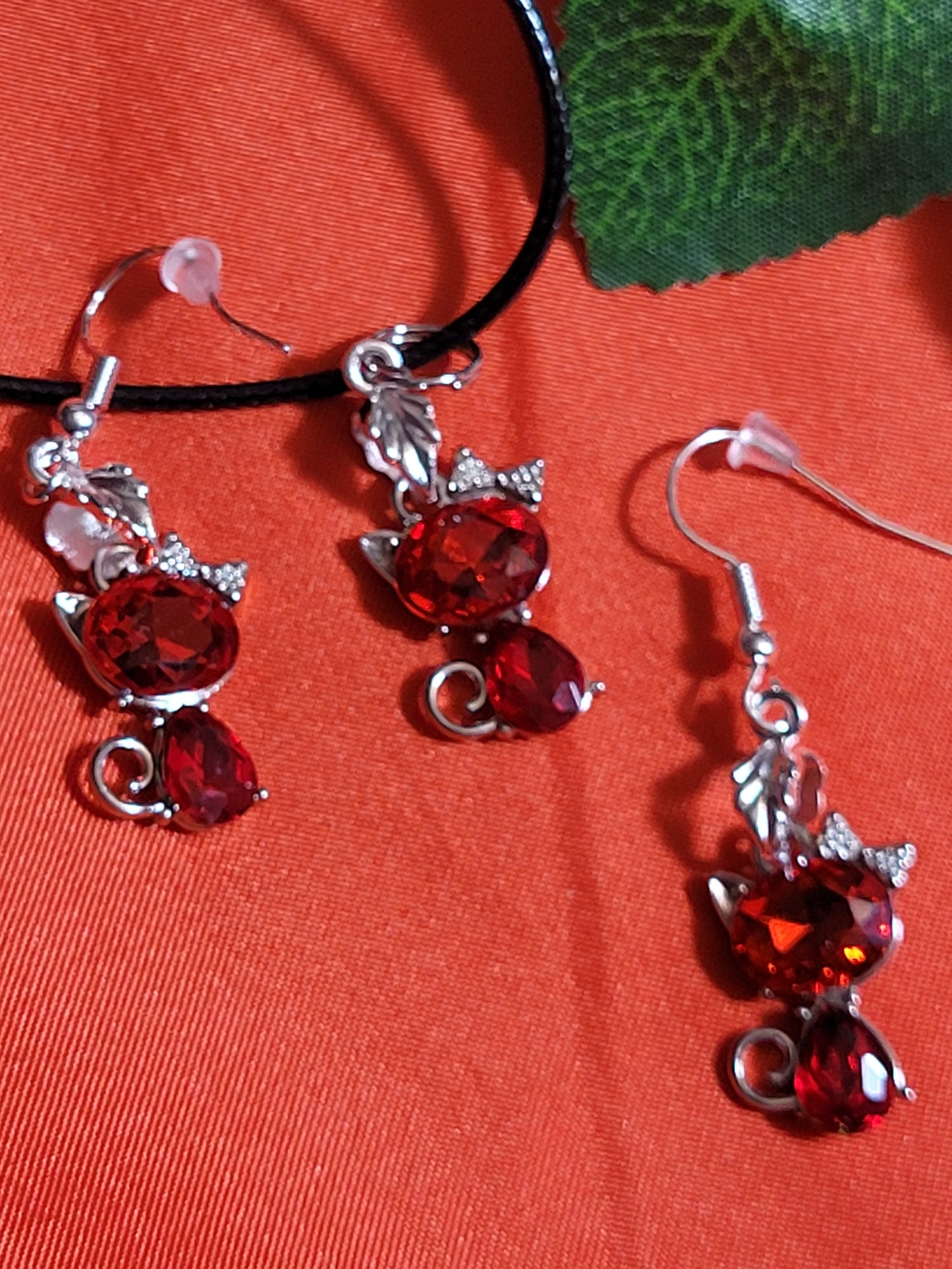 Red Kitty Necklace and Earring Set