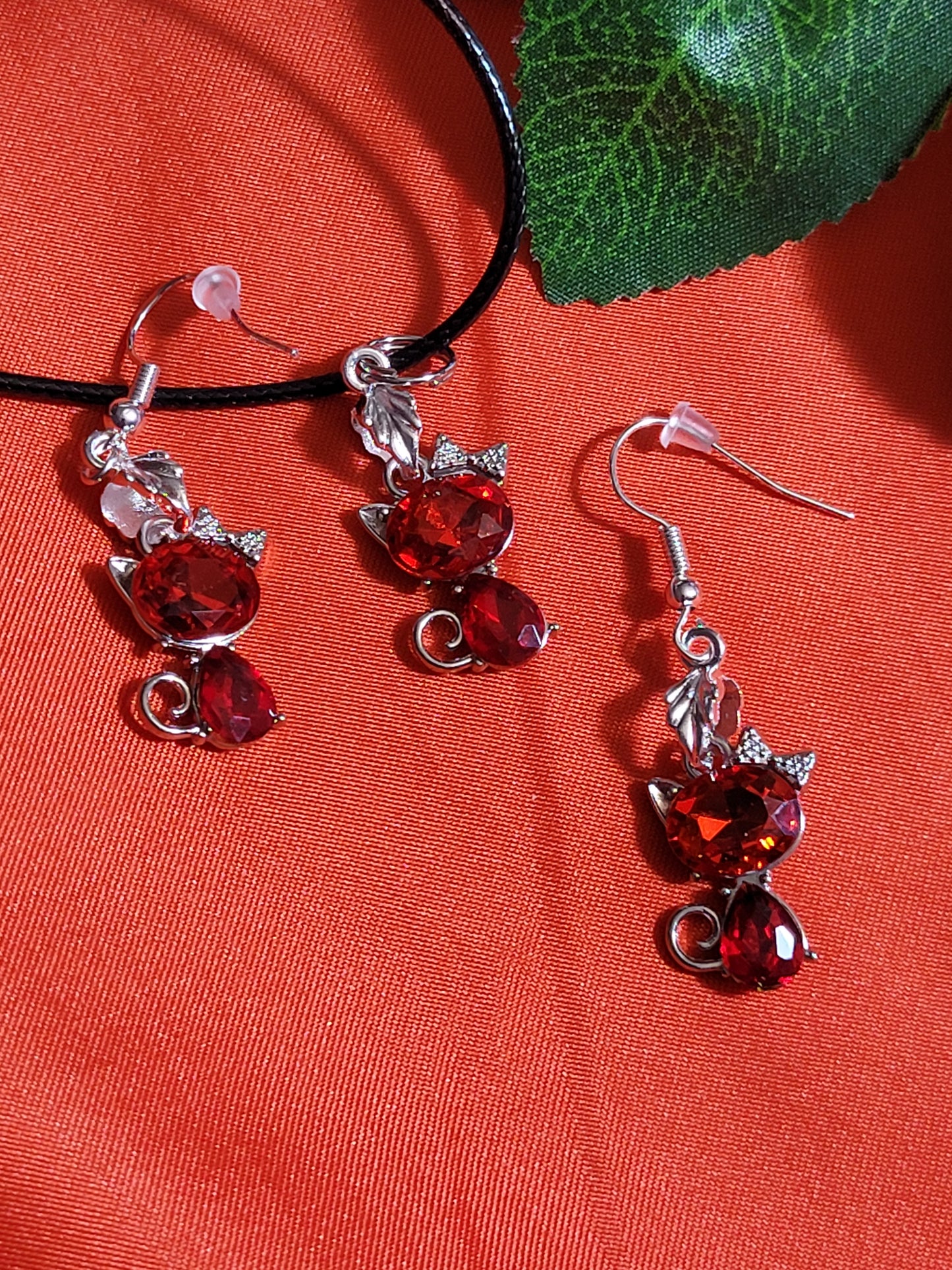 Red Kitty Necklace and Earring Set