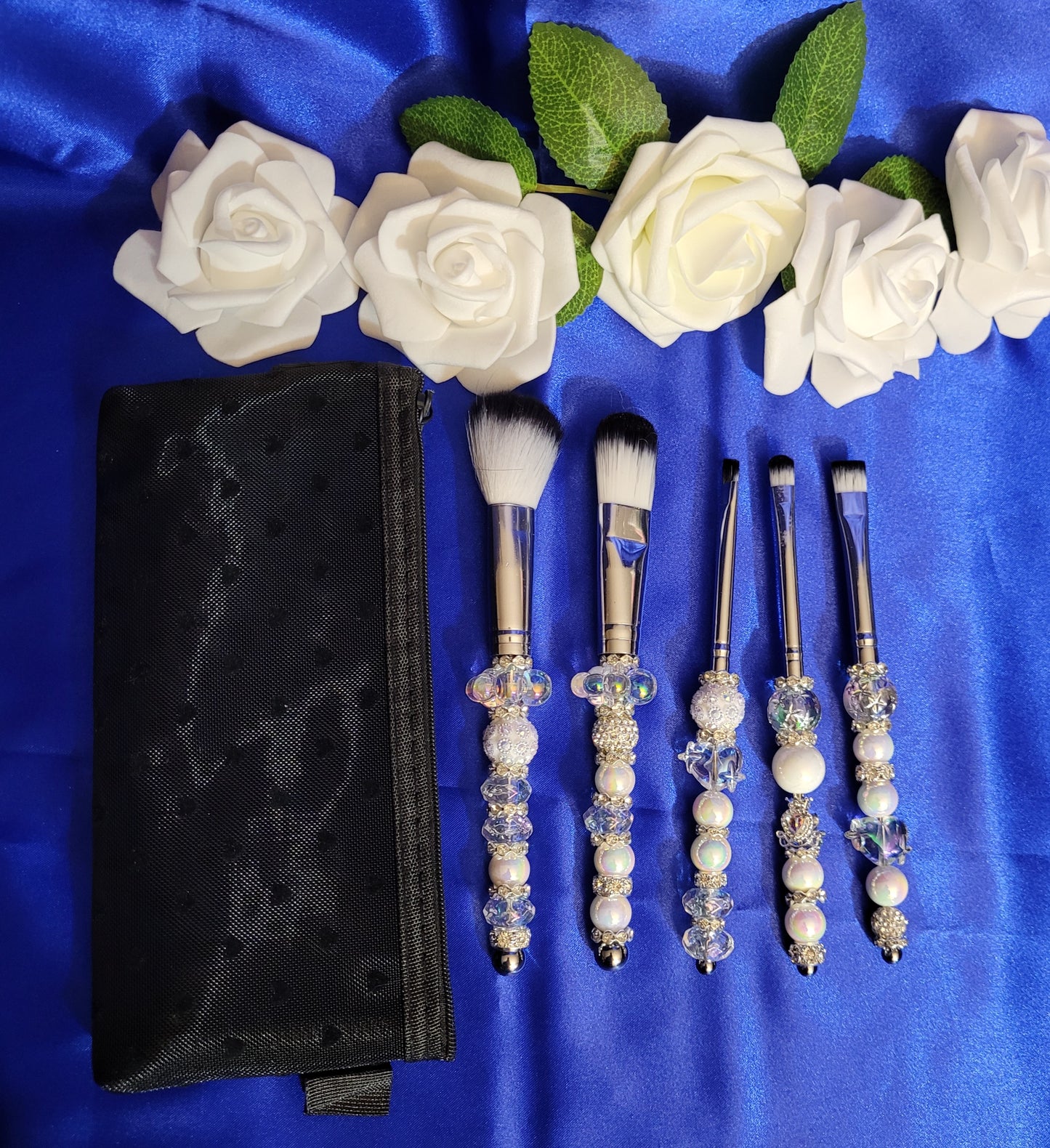 Beaded White Makeup Brush Set
