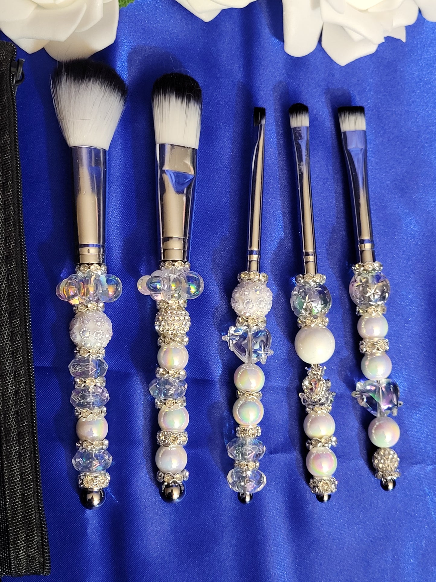 Beaded White Makeup Brush Set
