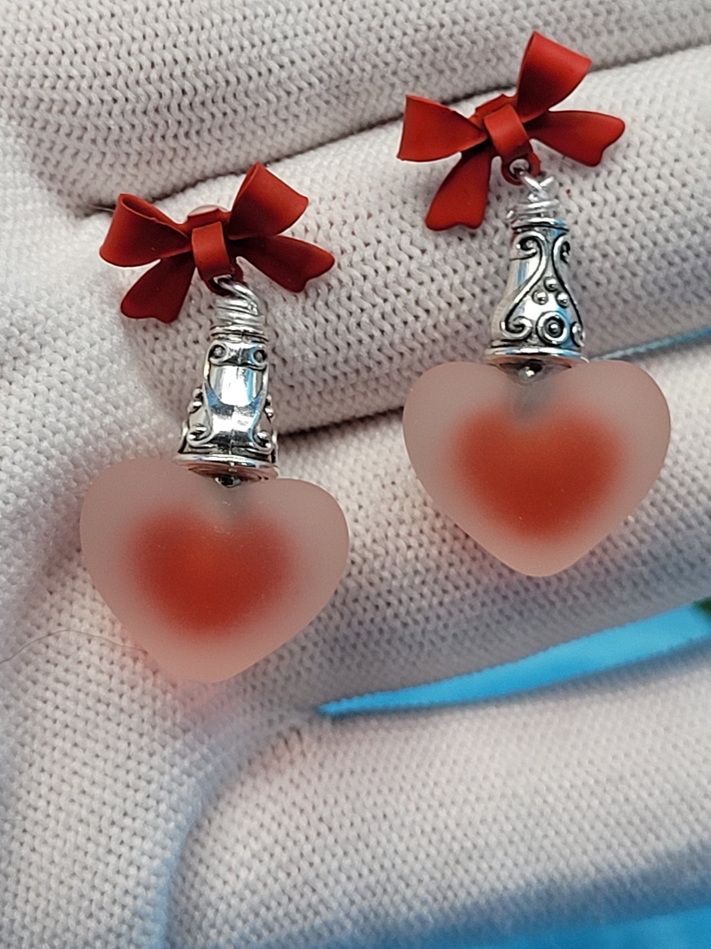 Red Bow Heart Earrings