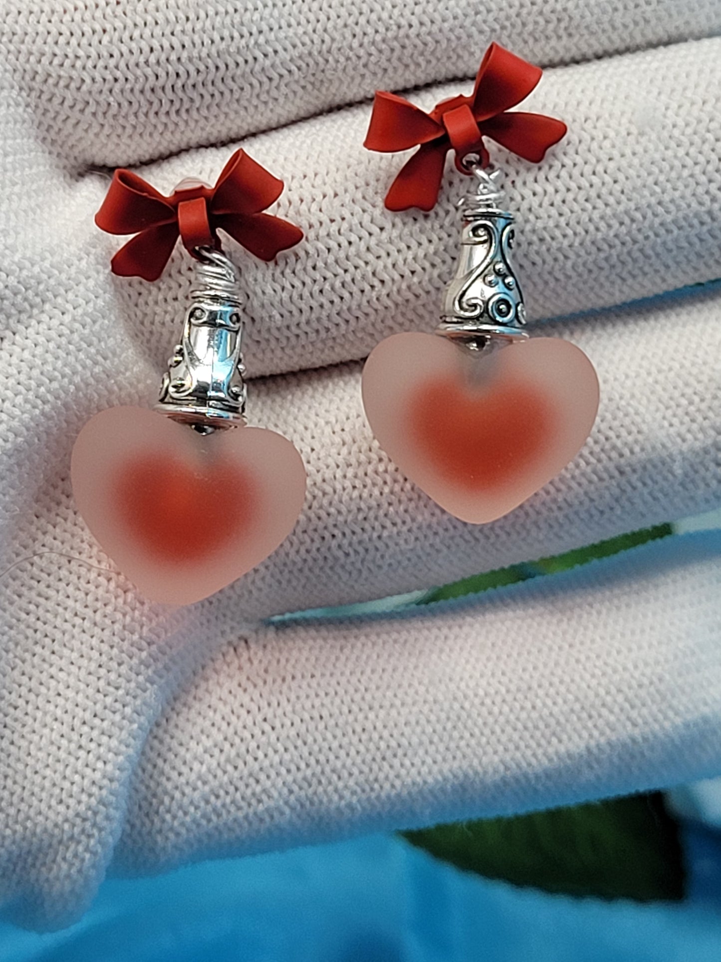 Red Bow Heart Earrings