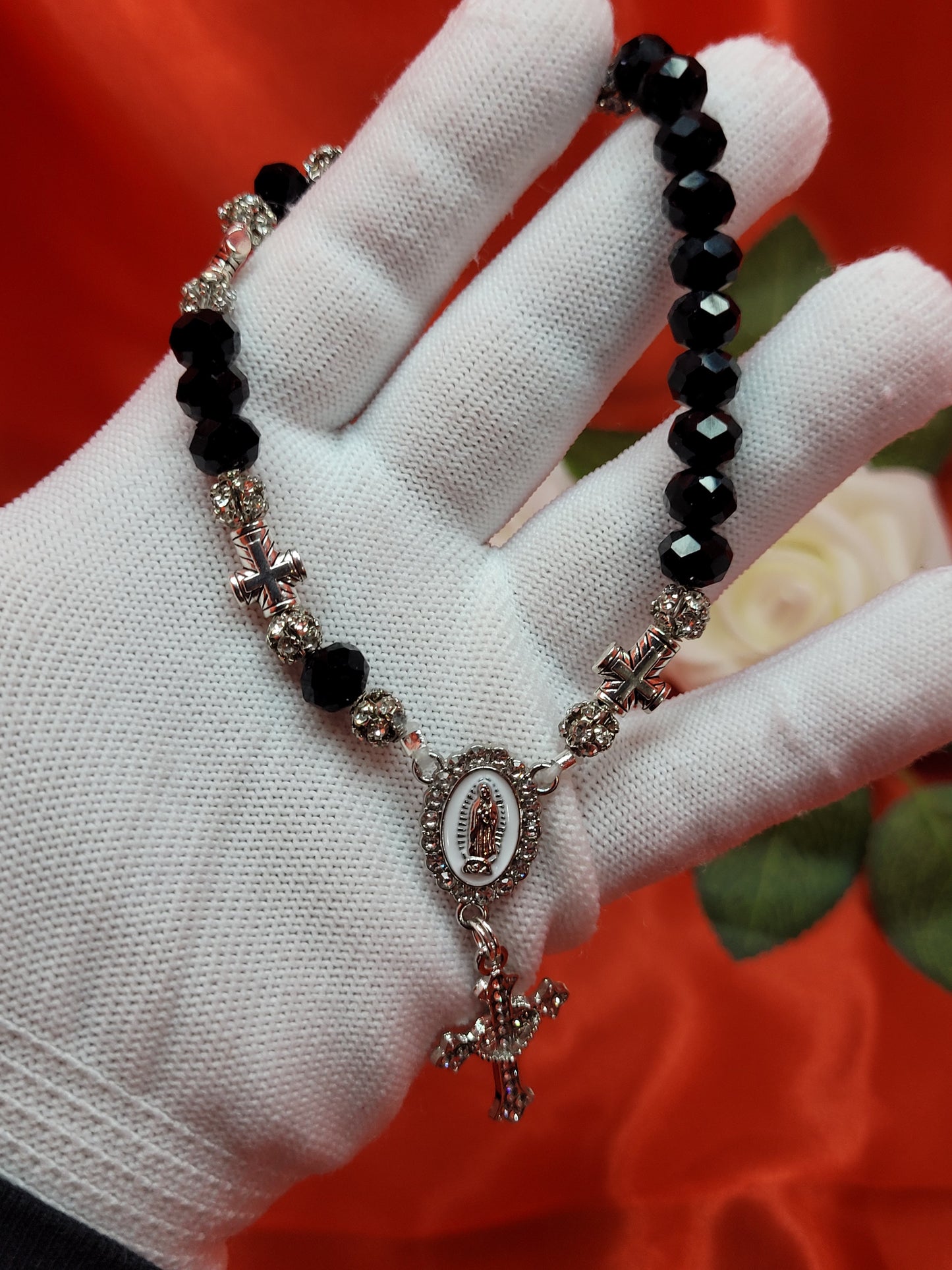 Black Bead Goth Rosary Bracelet