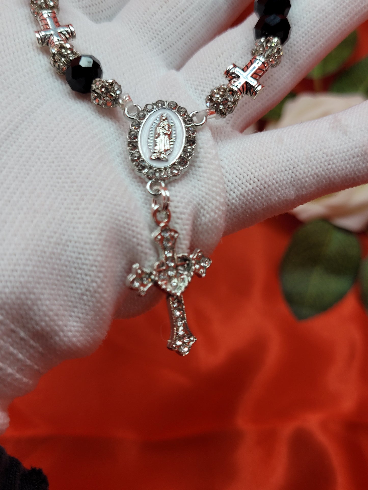 Black Bead Goth Rosary Bracelet