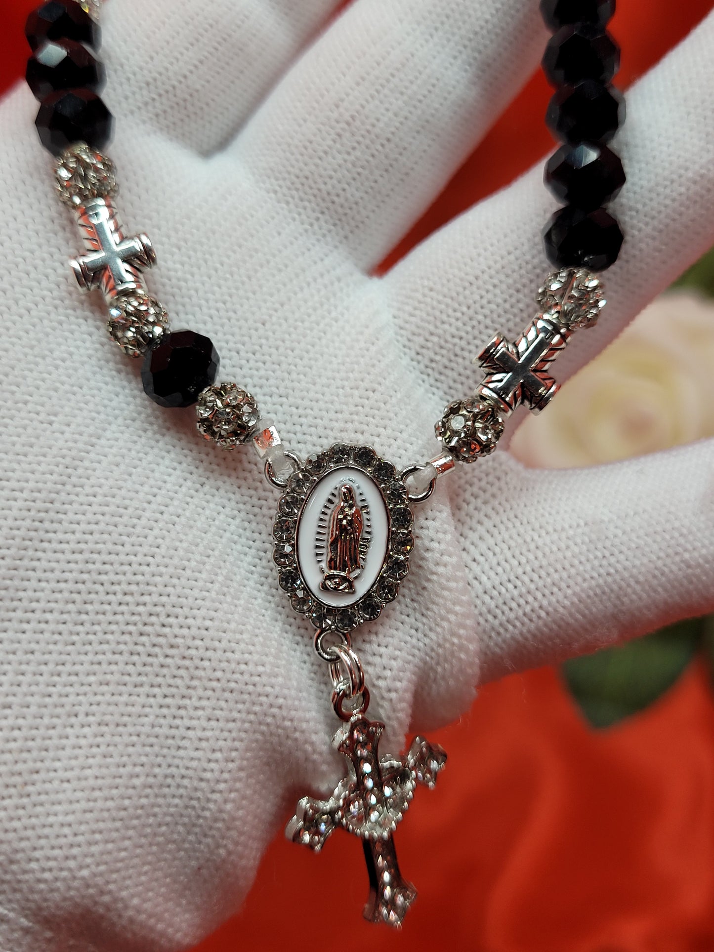Black Bead Goth Rosary Bracelet