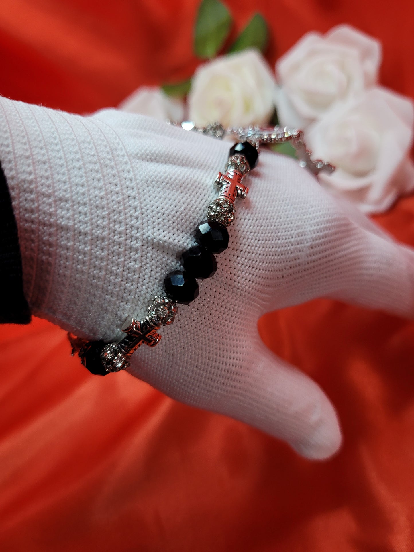 Black Bead Goth Rosary Bracelet