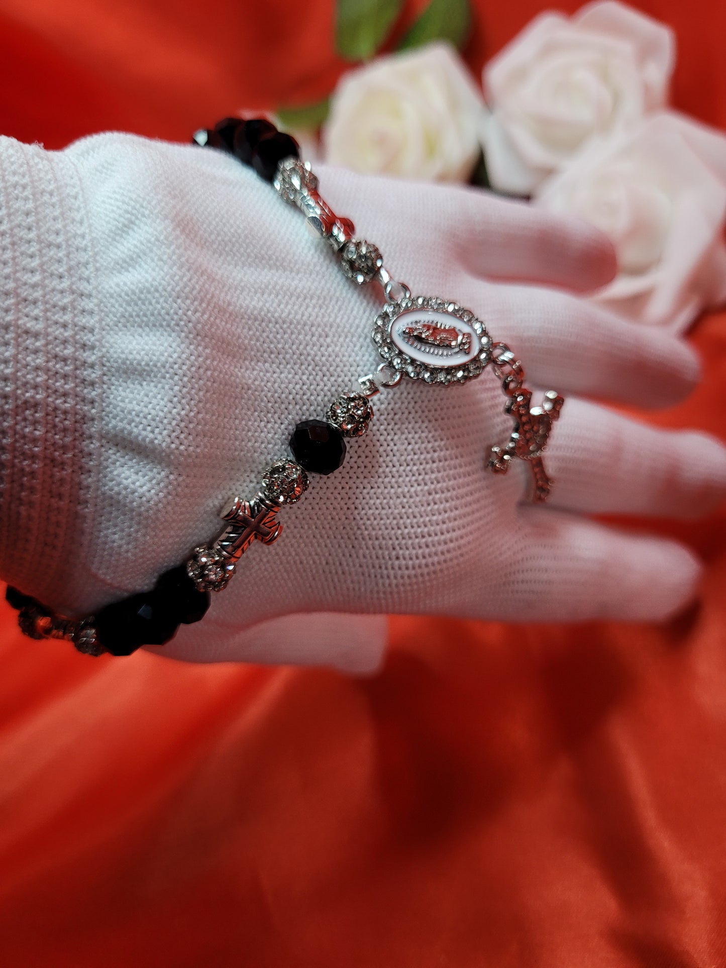 Black Bead Goth Rosary Bracelet