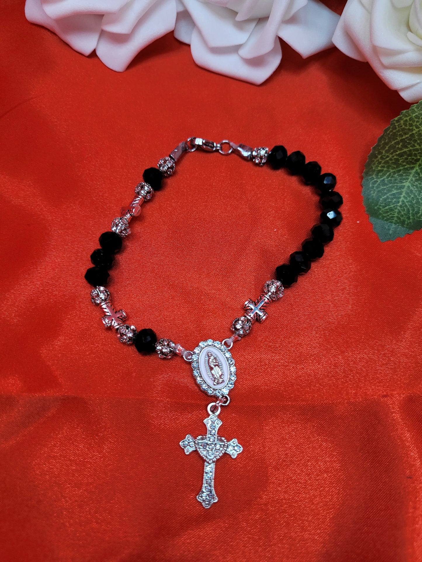 Black Bead Goth Rosary Bracelet