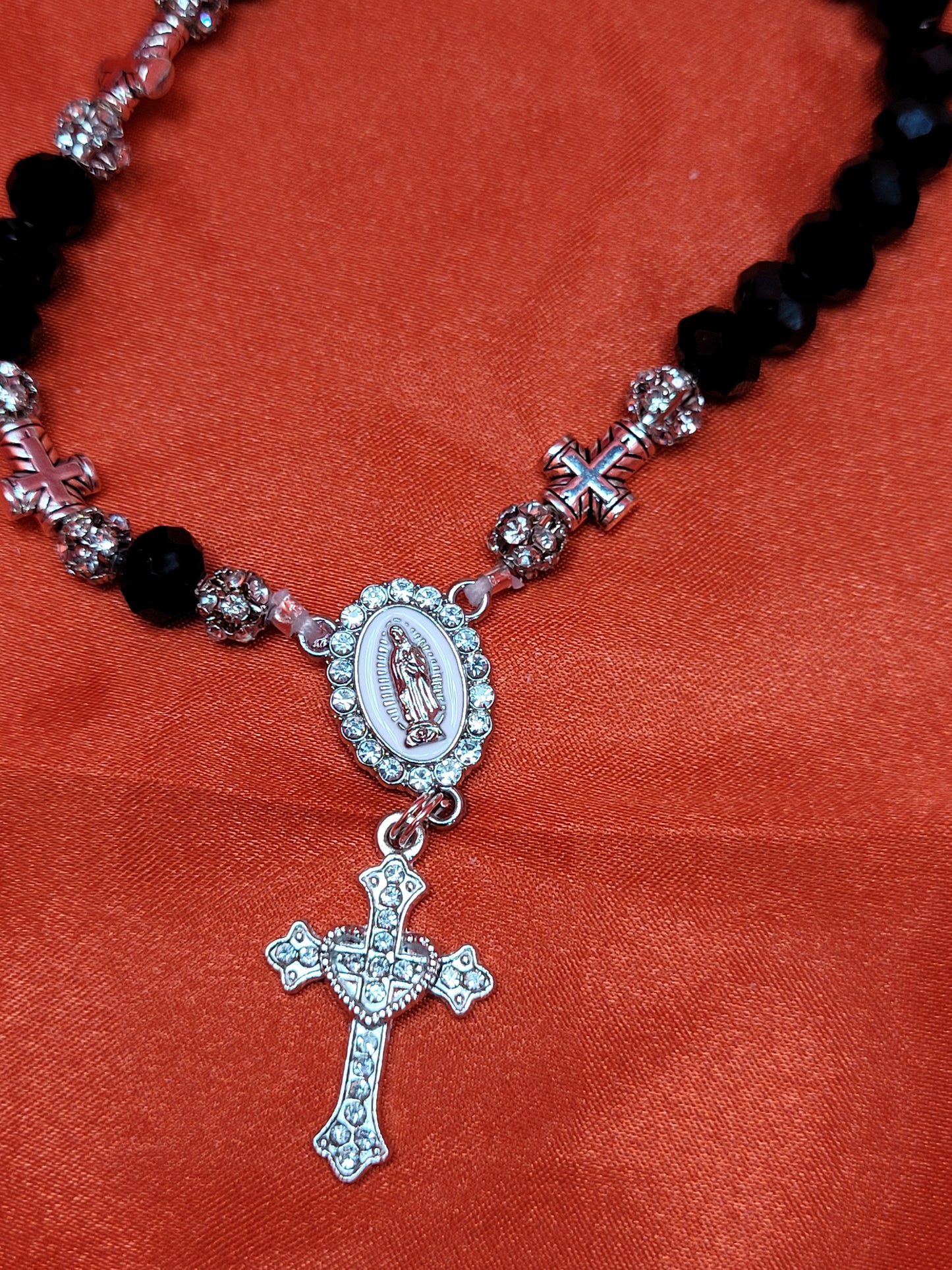 Black Bead Goth Rosary Bracelet
