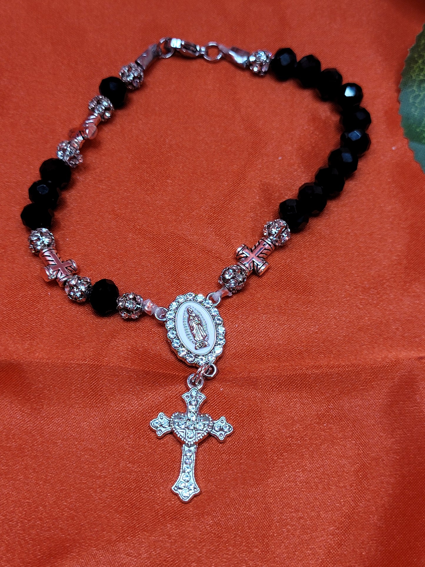 Black Bead Goth Rosary Bracelet