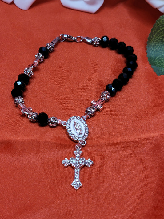 Black Bead Goth Rosary Bracelet