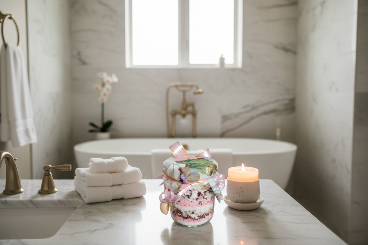 Baked Luxury Bath Salts on luxury bathroom sink