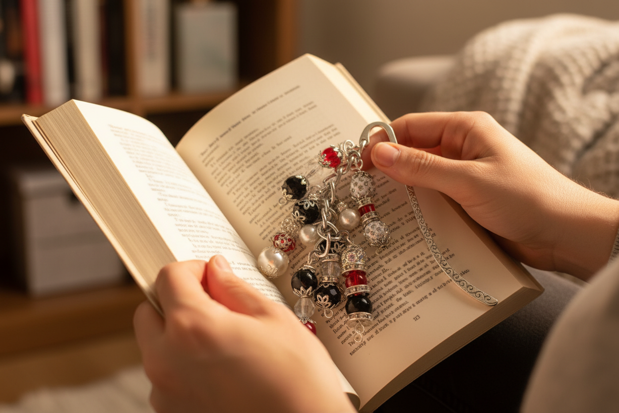 Beaded Bookmark Red in use