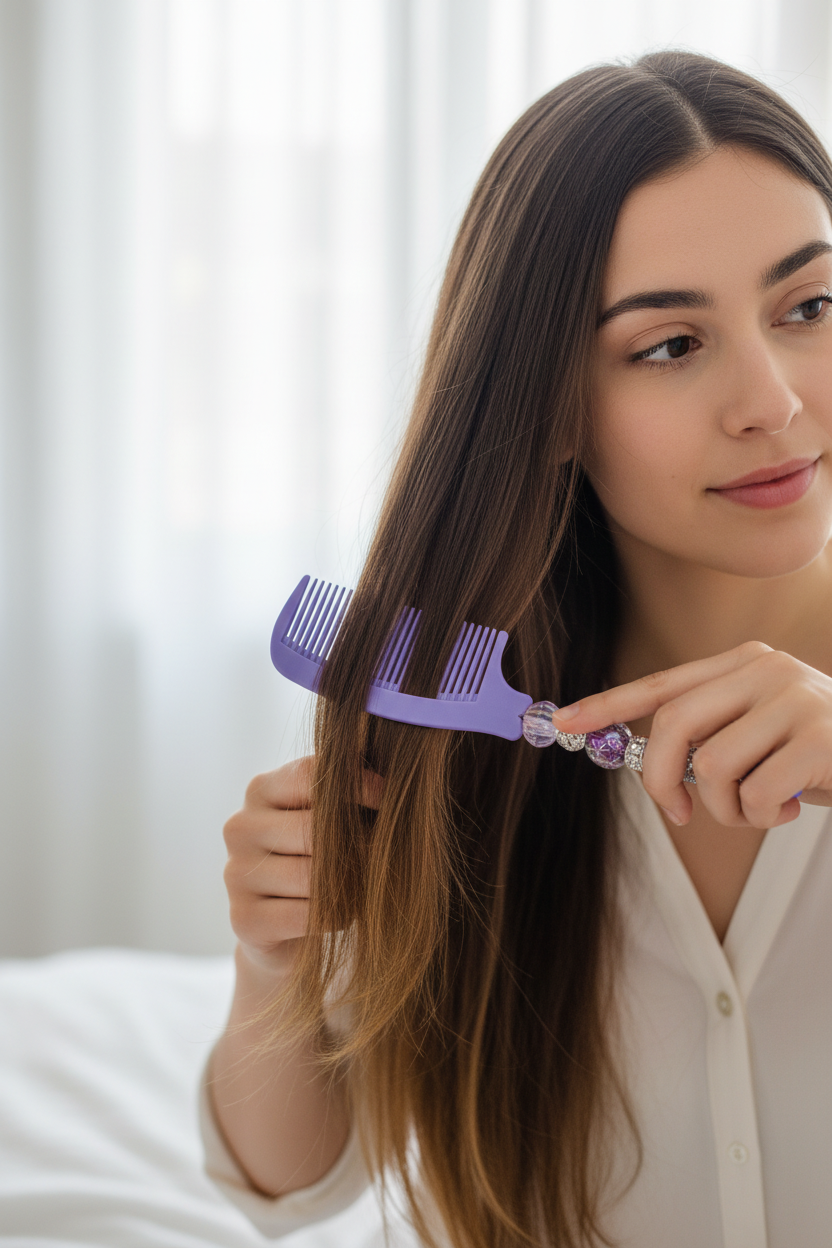Beaded Comb (Purple Passion) with handle visible