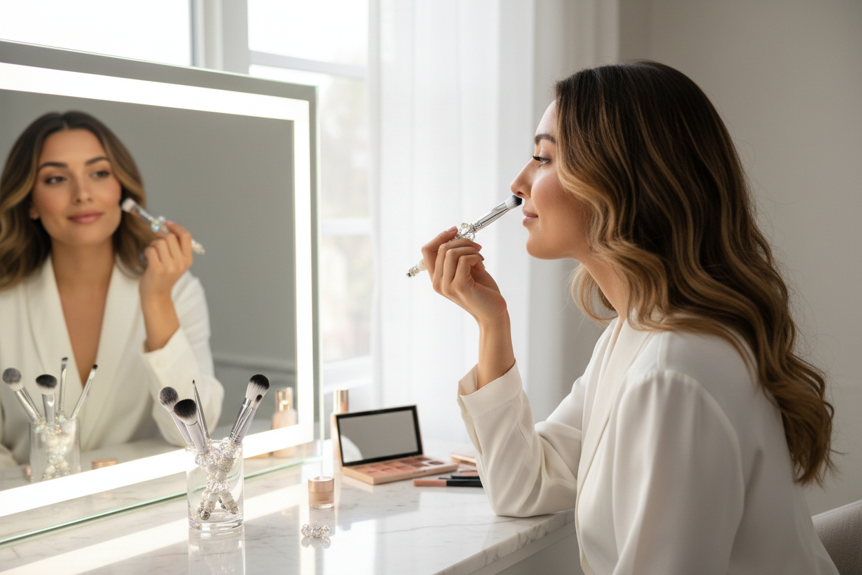 Beaded White Makeup Brush Set lifestyle photo