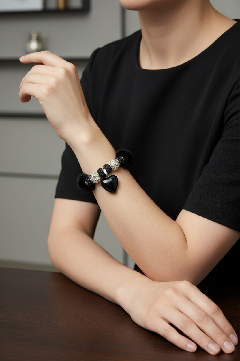 Beautiful Black Bracelet with short sleeve outfit